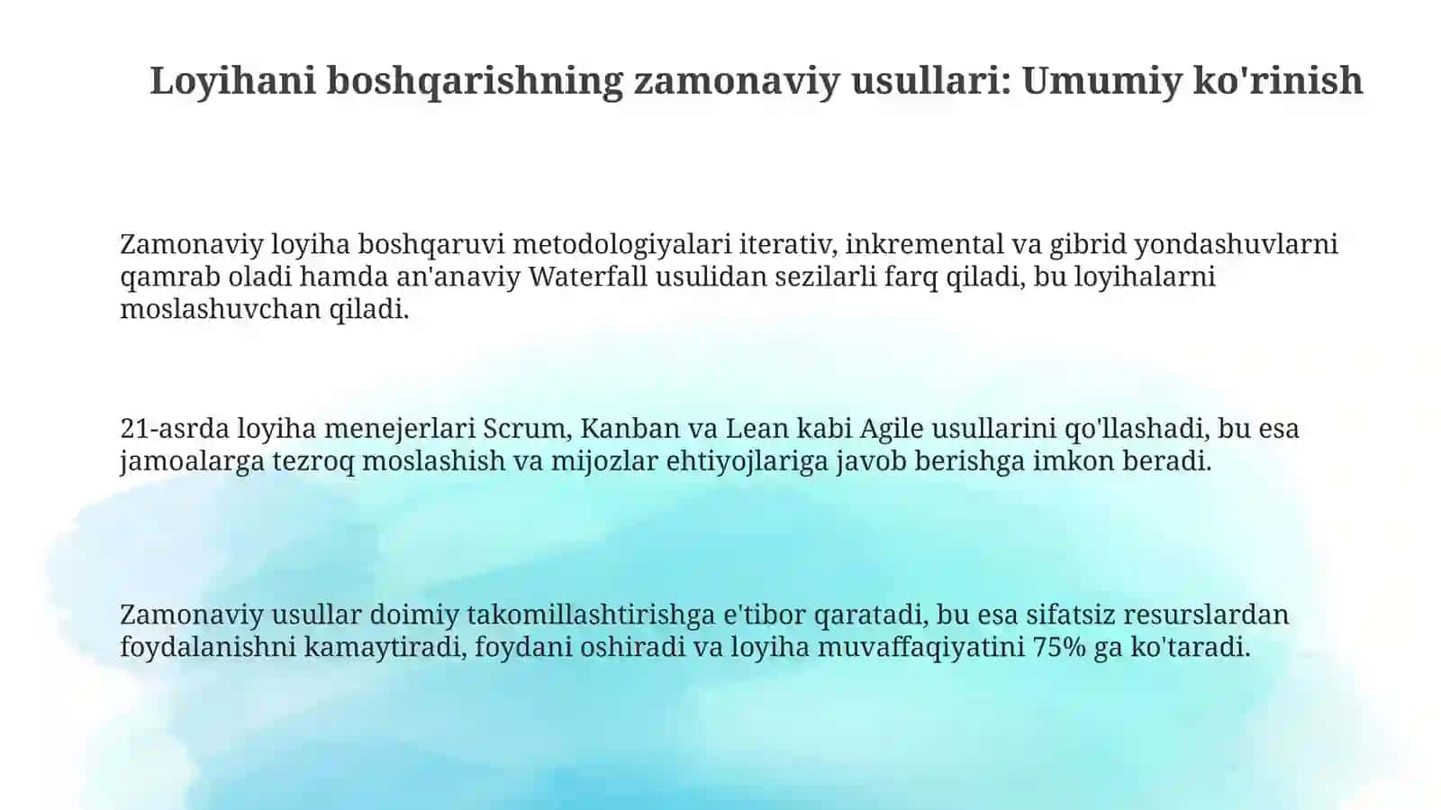 Zamonaviy loyiha boshqaruvi metodologiyalari 3