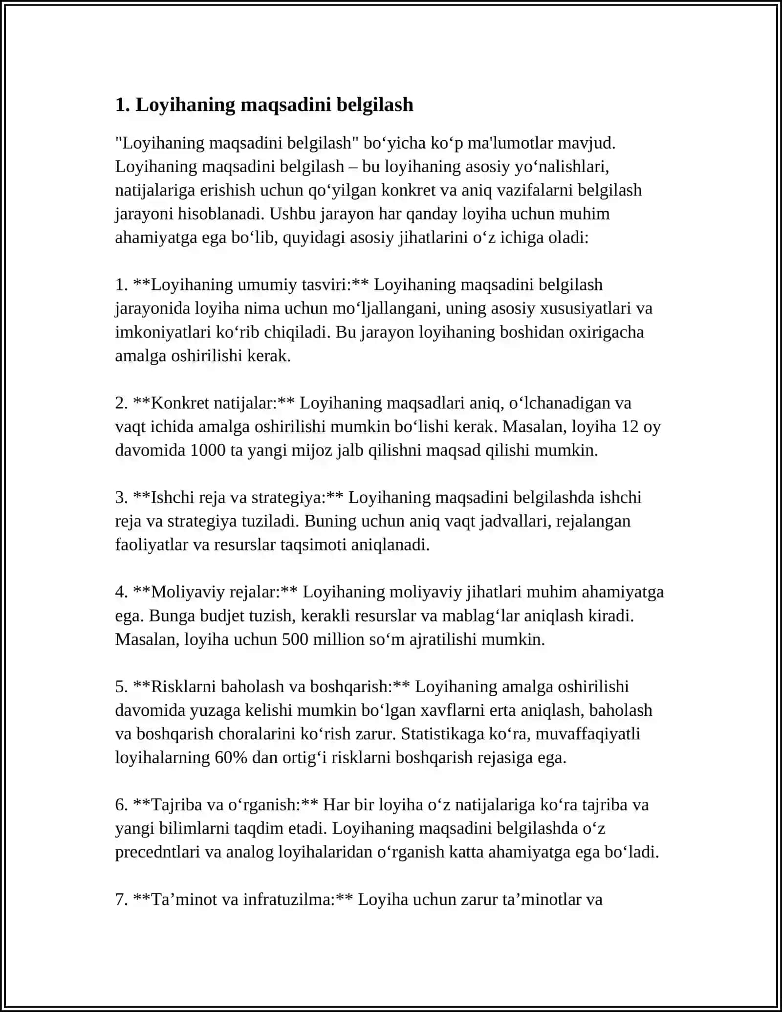 LOYIHA REJASINI TUZISH MODELLASHTIRISH 3