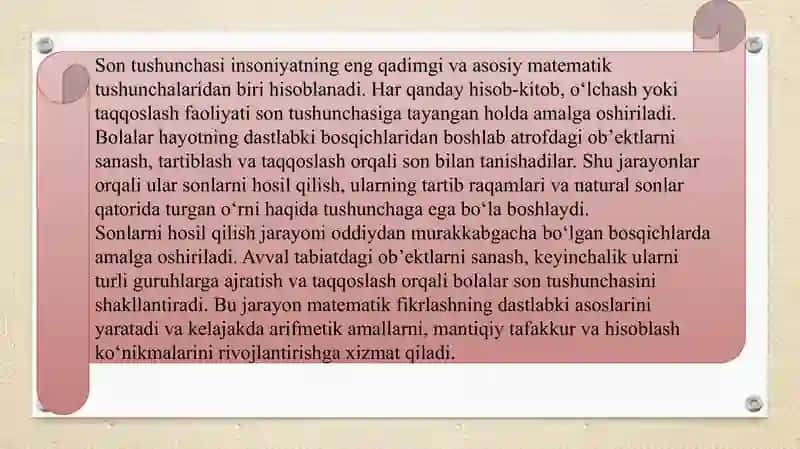 Sonlarni hosil qilish,har bir sonning natural sonlar qatorida turgan oʻrni 3