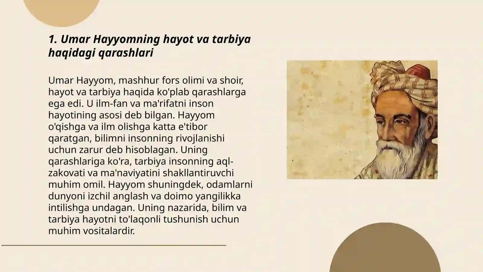 Umar Hayyomning taʼlim tarbiyaga oid fikrlari 3