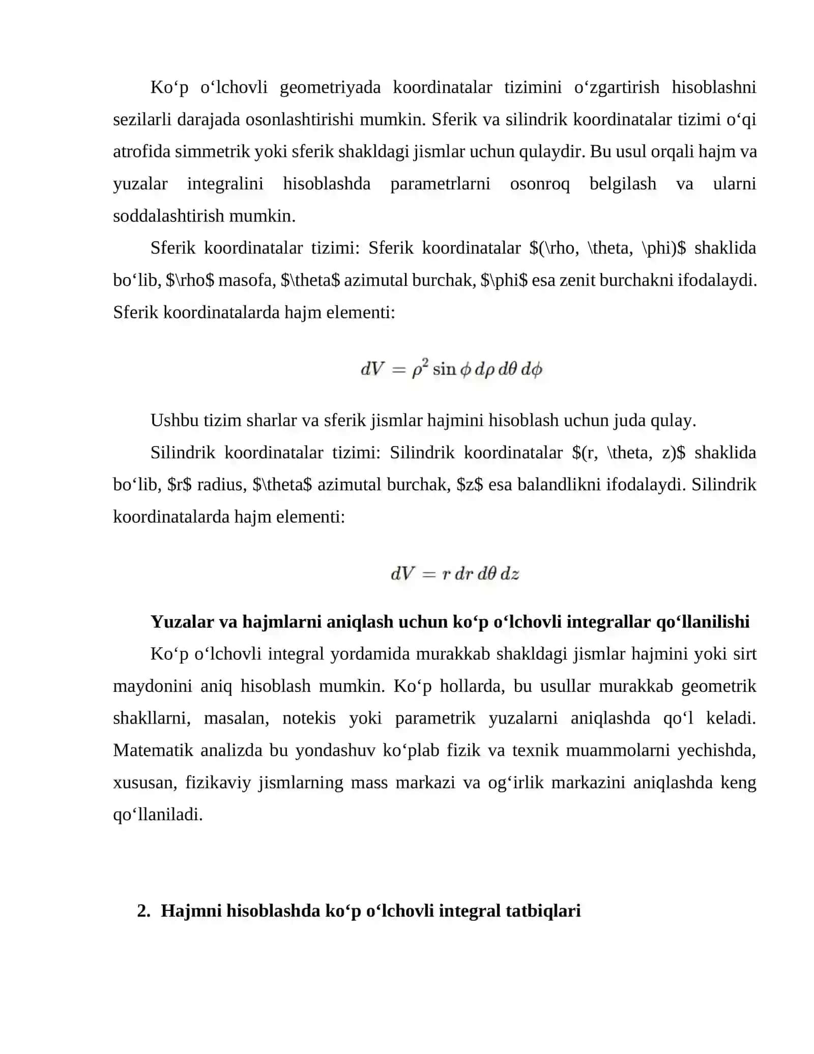 Uch o‘lchovli fazoda jismlarning yuza va hajmlarini hisoblashda integral hisob tatbiqlari 3