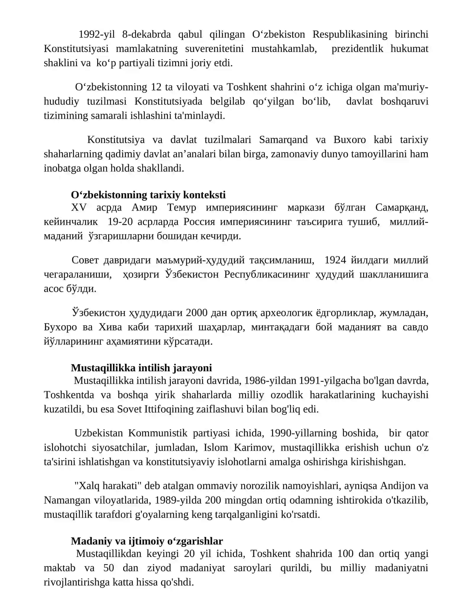 Mustaqil Oʻzbekiston Respublikasining tashkil topishi va tarixiy ahamiyati 3