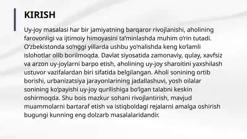 OʻZBEKISTONDA UY QURILISH HOLATI VA RIVOJLANTIRISH ISTIQBOLLARI 3