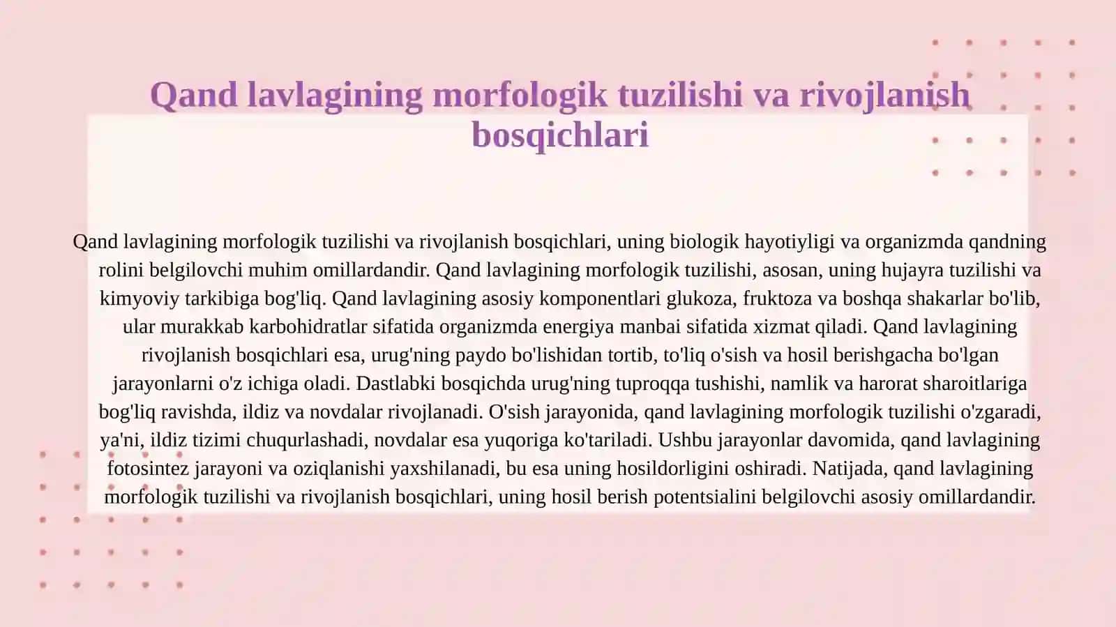 Ildizmevalilar.Qand lavlagining marfaloʻgik belgilari 3