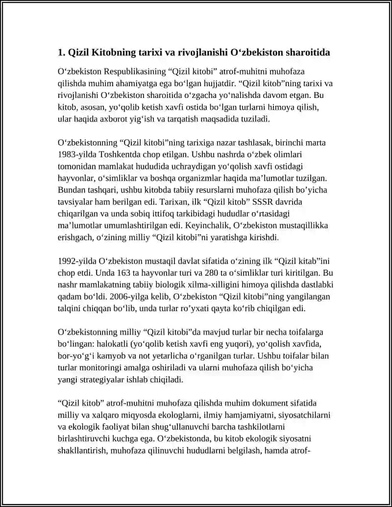 OʻZBEKISTON RESPUBLIKASI "QIZIL KITOBI" VA UNING ATROF MUHITNI MUHOFAZA QILISHDAGI OʻRNI 3