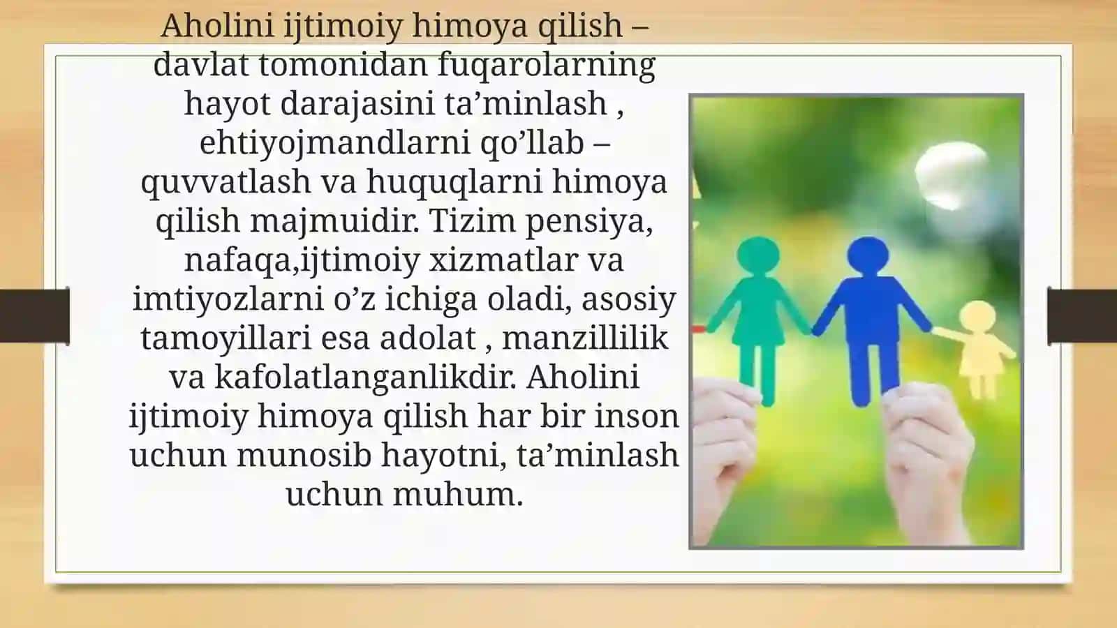 Aholini ijtimoiy himoya qilish tizimi tarkibi, tamoyillari va shakllari 3
