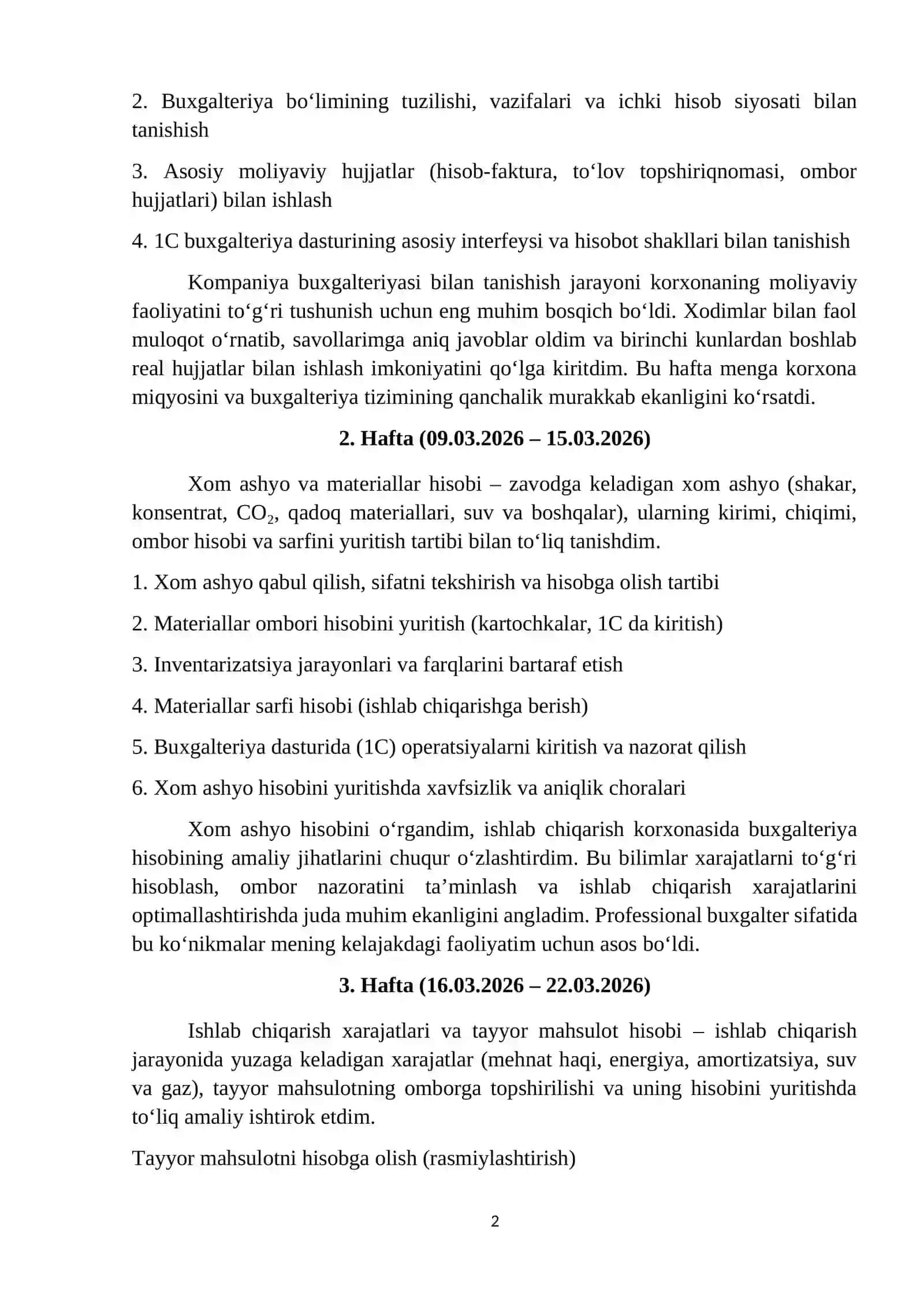 Coca cola kompaniyasi amaliyot hisoboti. CCI SAMARKAND LIMITED" MCHJ 3