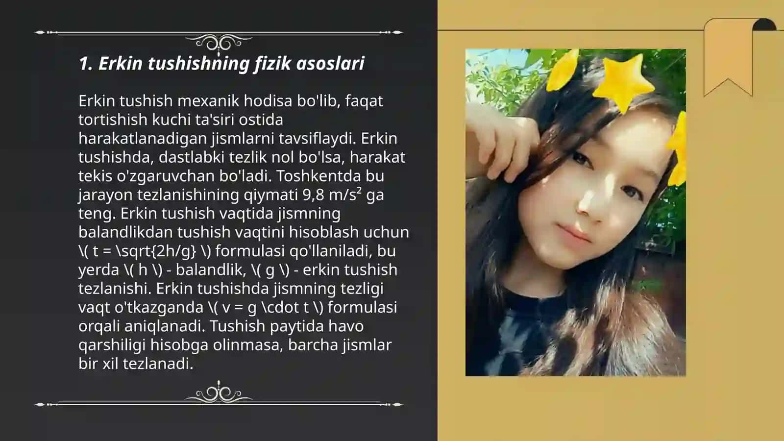Jismlarning erkin tushishini komputerda modellashtirish 3