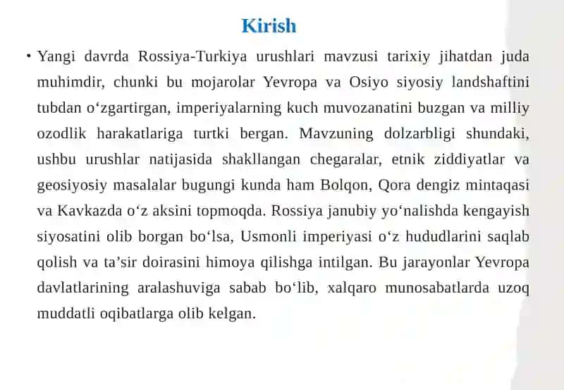 Yangidavrda Rossiya-Turkiya urushlari 3