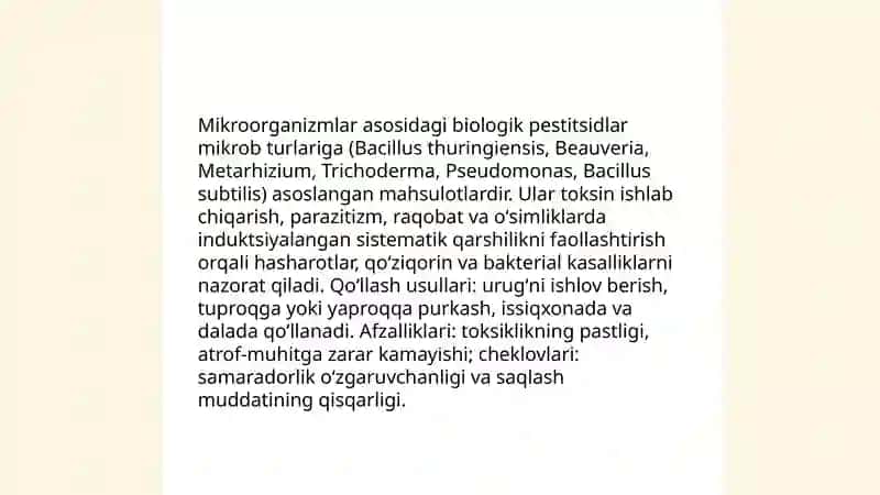 Mikroorganizmlarning qishloq xoʻjaligida oʻsimliklarni himoya qilishda qoʻllanilishi 3