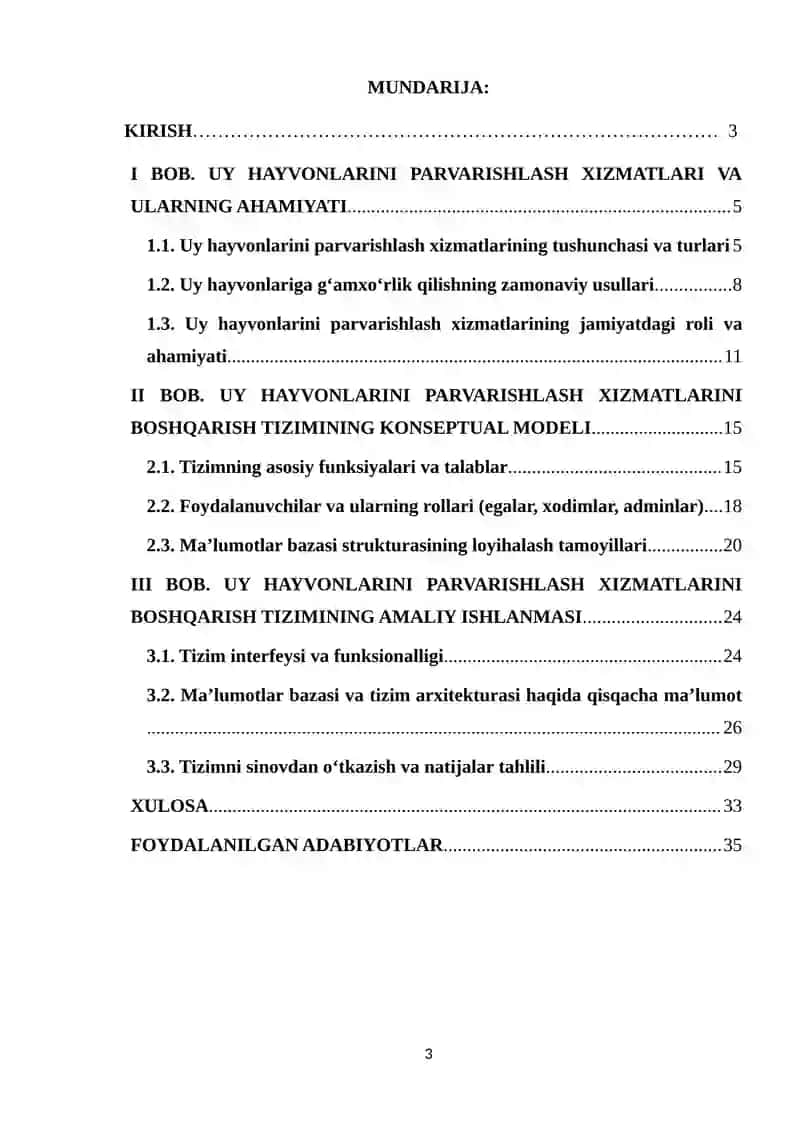 Uy hayvonlarini parvarish qilish xizmatlarini boshqarish tizimi 3