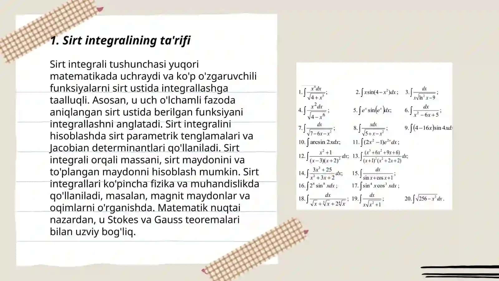 Sirt integrallari:bir va ikkinchi tur sirt integrallari 3