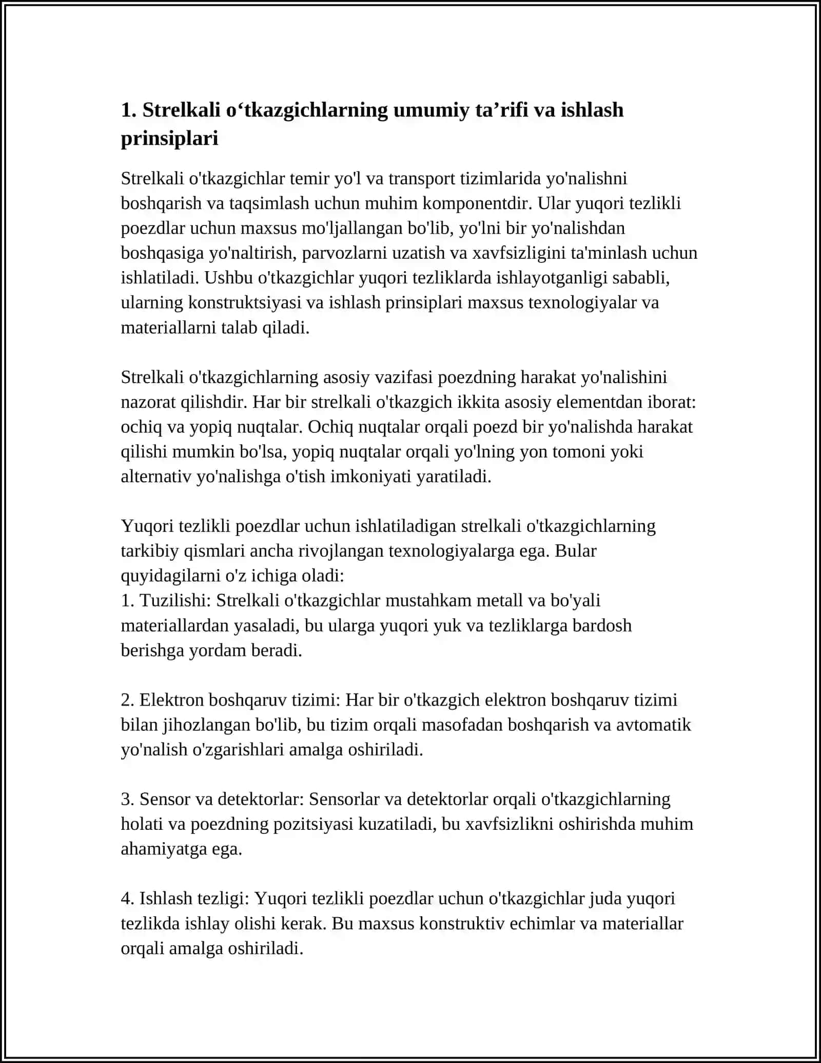 YUQORI TEZLIKLARDA ISHLATILADIGAN STRELKALI OʻTKAZGICHLAR 3