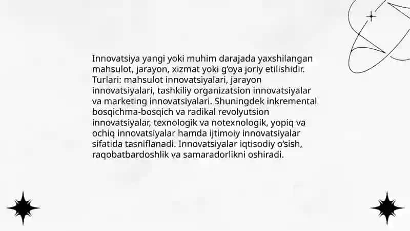 Innovatsiyalar. Inovatsional iqtisodiyotning turlari 3