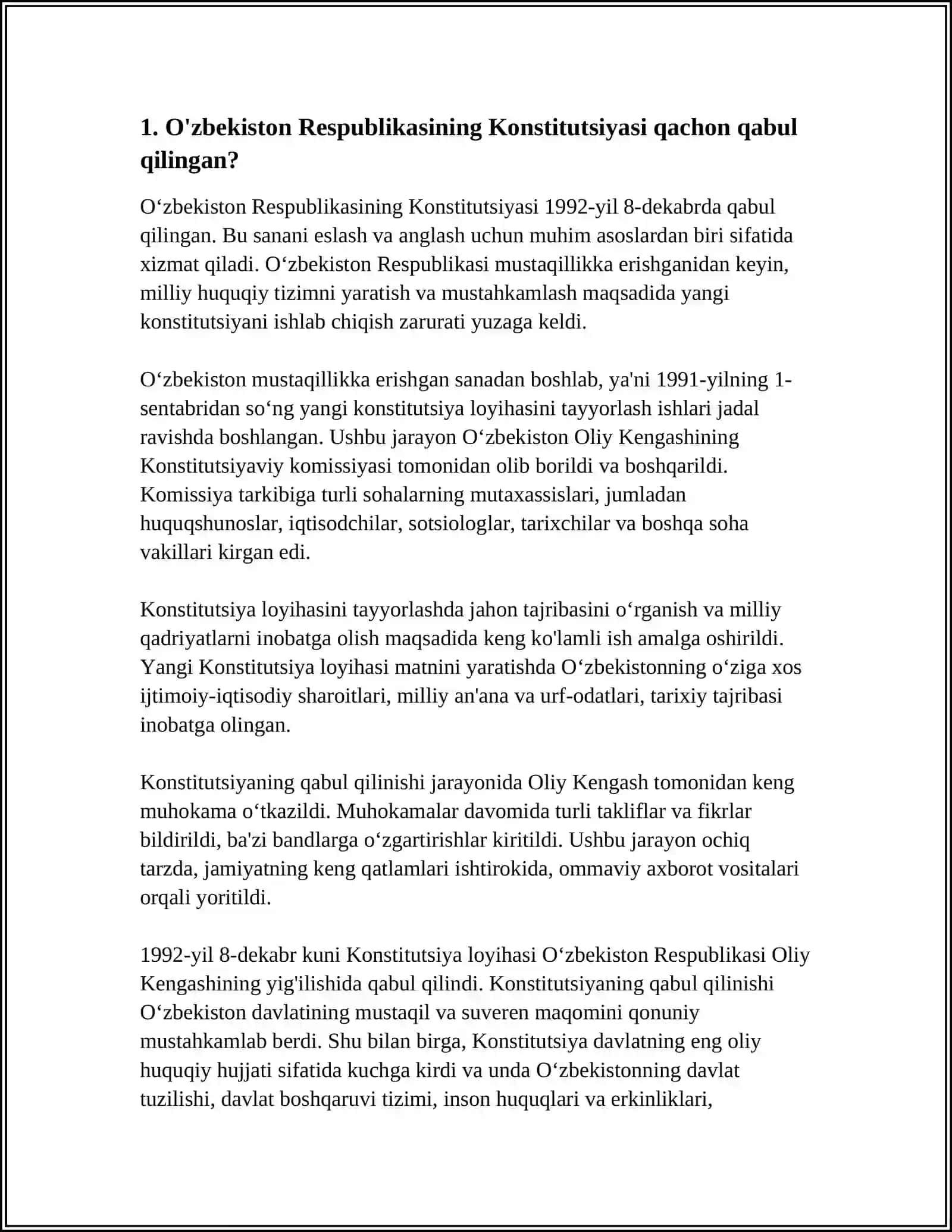 O’ZBEKISTON RESPUBLIKASI KONSTITUTSIYANING QABUL QIILINISHI VA UNING TARIXIY AHAMIYATI 3