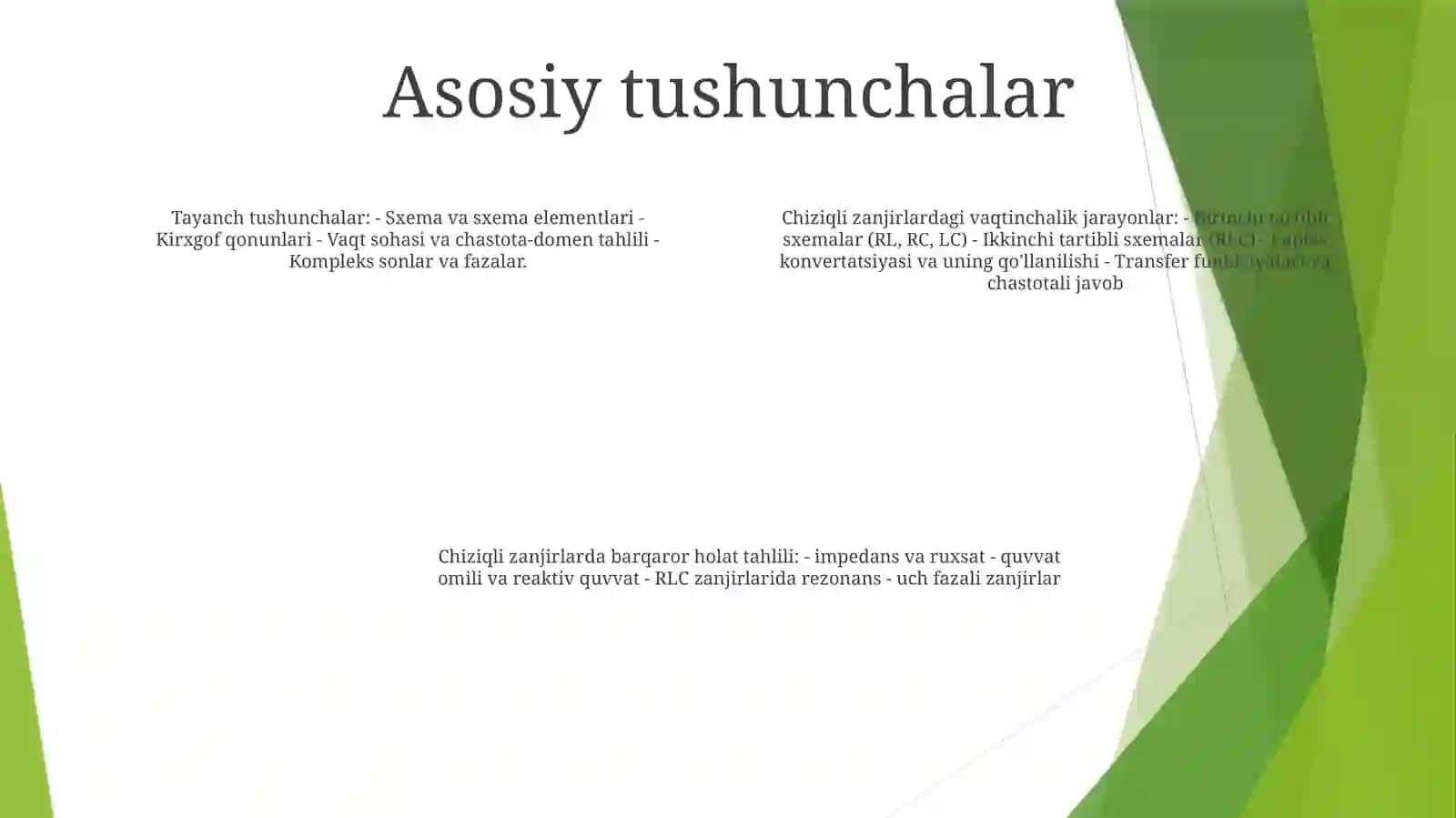 Chiziqli Elektr Zanjirlarida OʻTish Jarayonlari 3