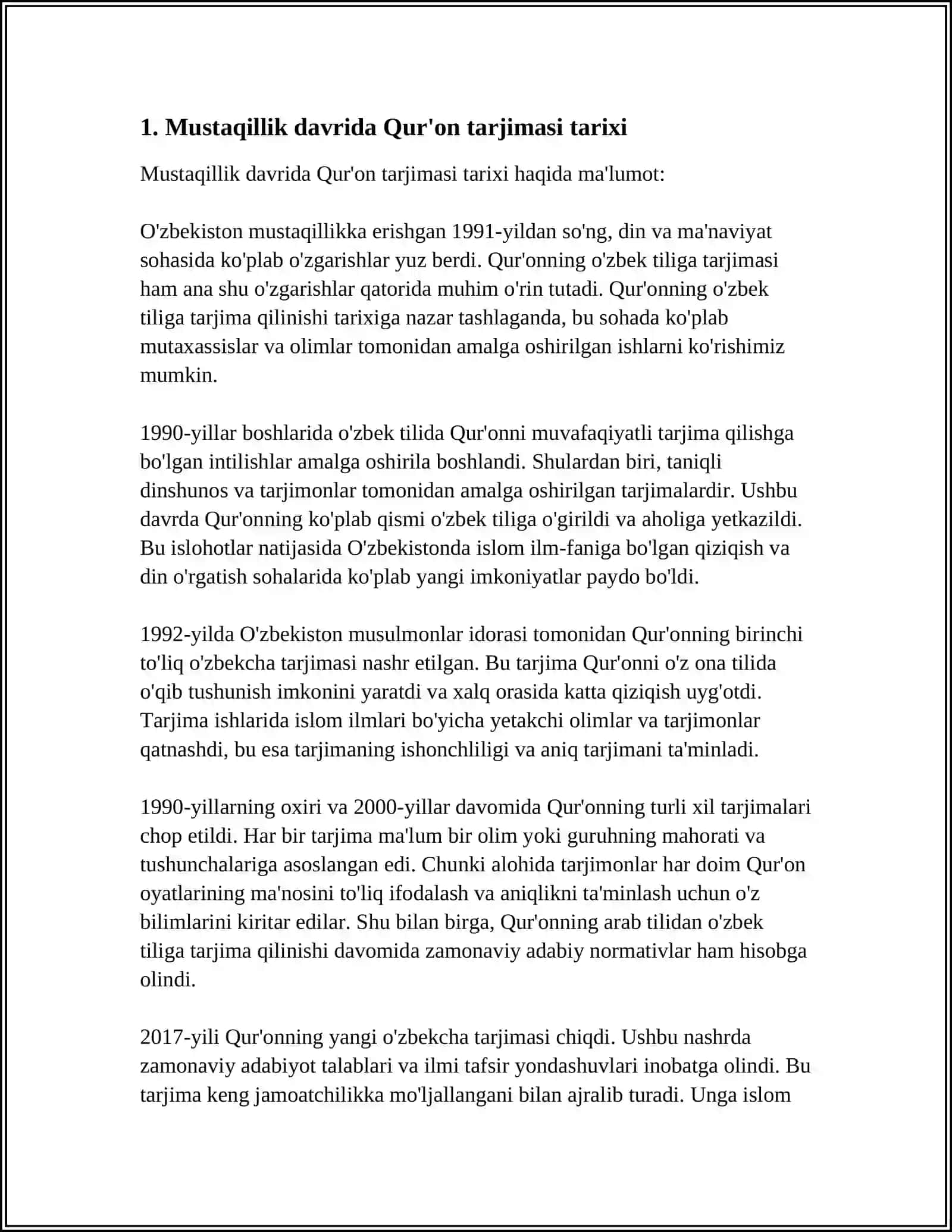 MUSTAQILLIK YILLARIDA QUR'ONNING O'ZBEK TILIGA TARJIMA QILINISHI VA TAFSIRLARI 3