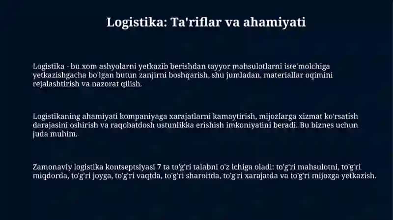 Logistika: Ta'riflar va ahamiyati 3