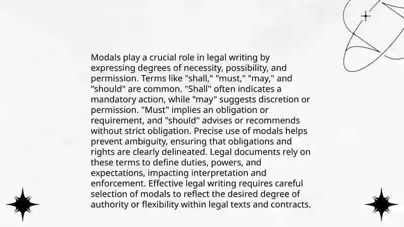 The use of modals in various contexts including legal academic and conversational English 3