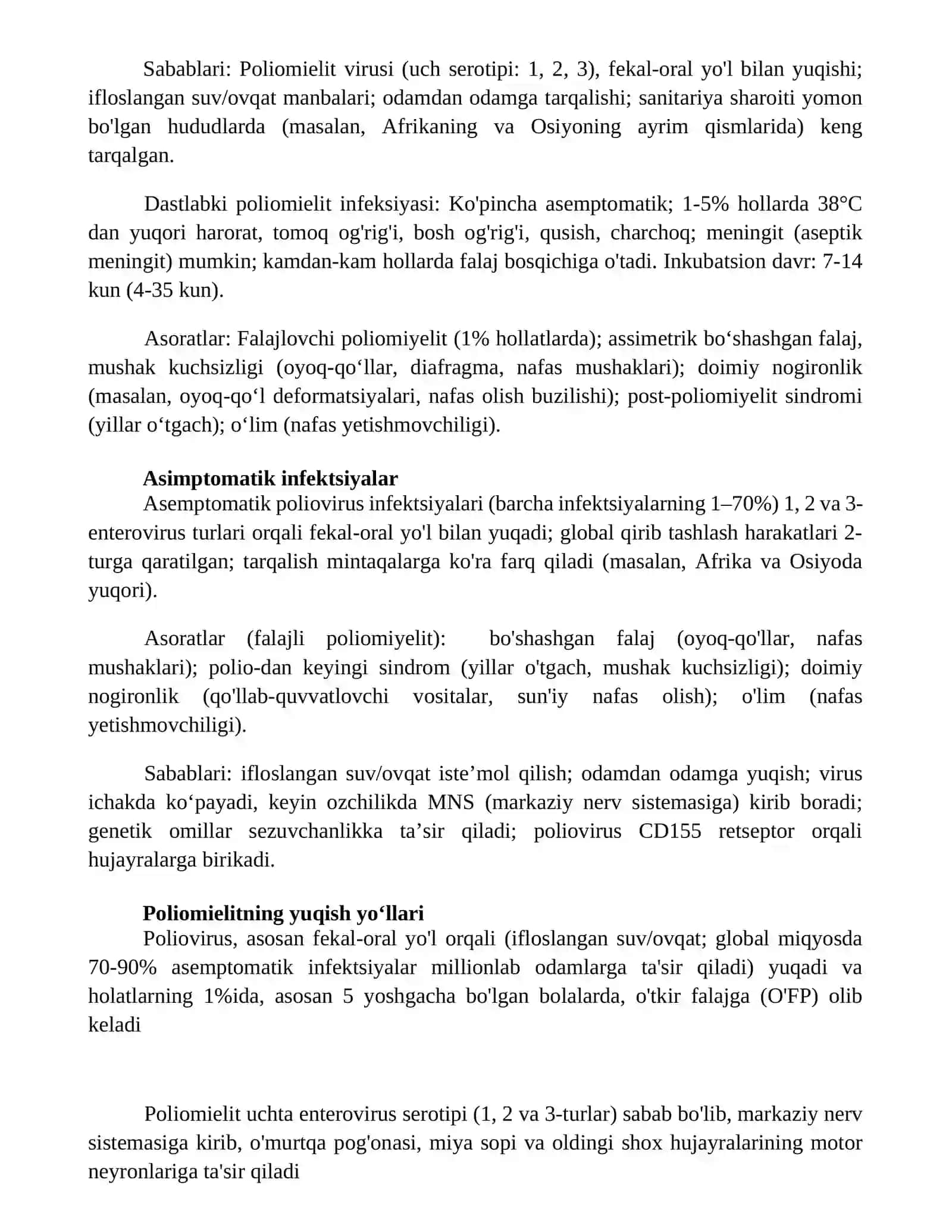 Poliomielit kasalligining kelib chiqish sabablari va asoratlari 3