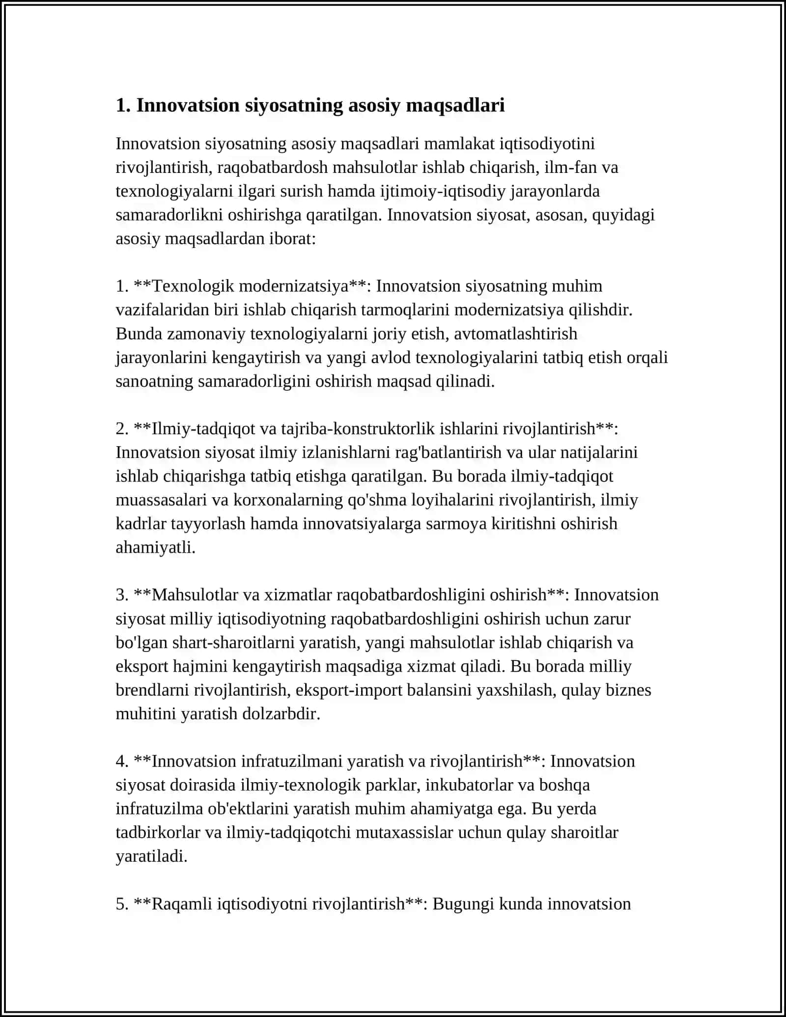 O‘ZBEKISTONDA DAVLAT INNOVATSION SIYOSATINI AMALGA OSHIRISHNING MAQSAD VA YO‘NALISHLARI 3