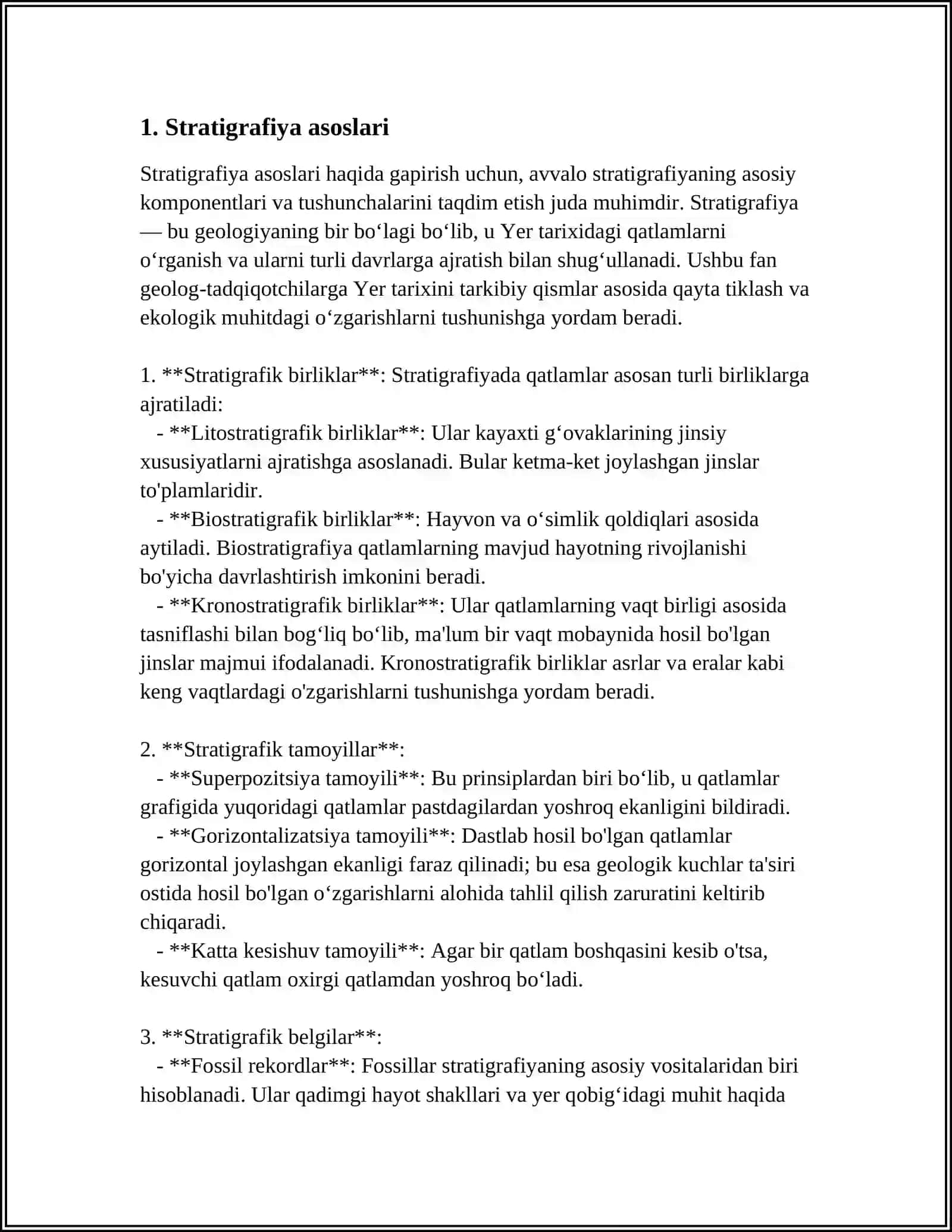 STRATIGRAFIK BO'LIMLARNI O'RGANISH VA ULARNING GEOLOGIK VAQTGA MUVOFIQLIGINI ANIQLASH 3