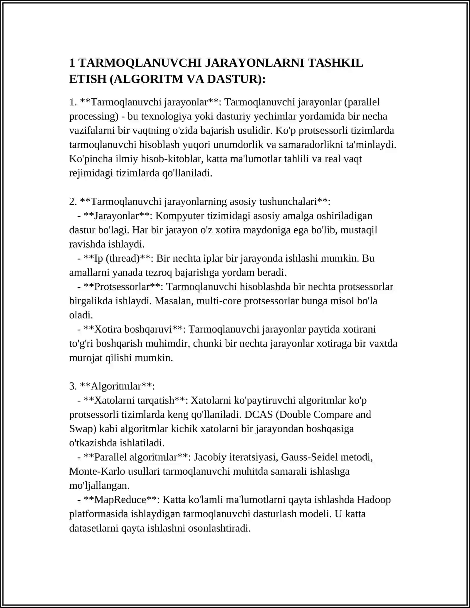 TARMOQLANUVCHI JARAYONLARNI TASHKIL ETISH (ALGORITM VA DASTUR) 3