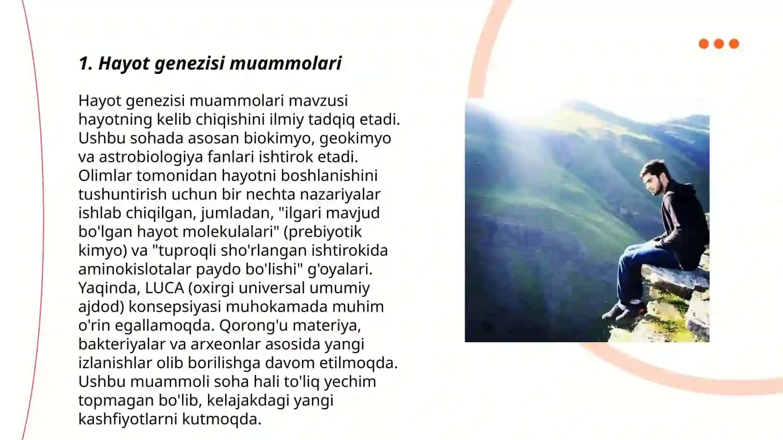 Hayot genezisi muammolari 3