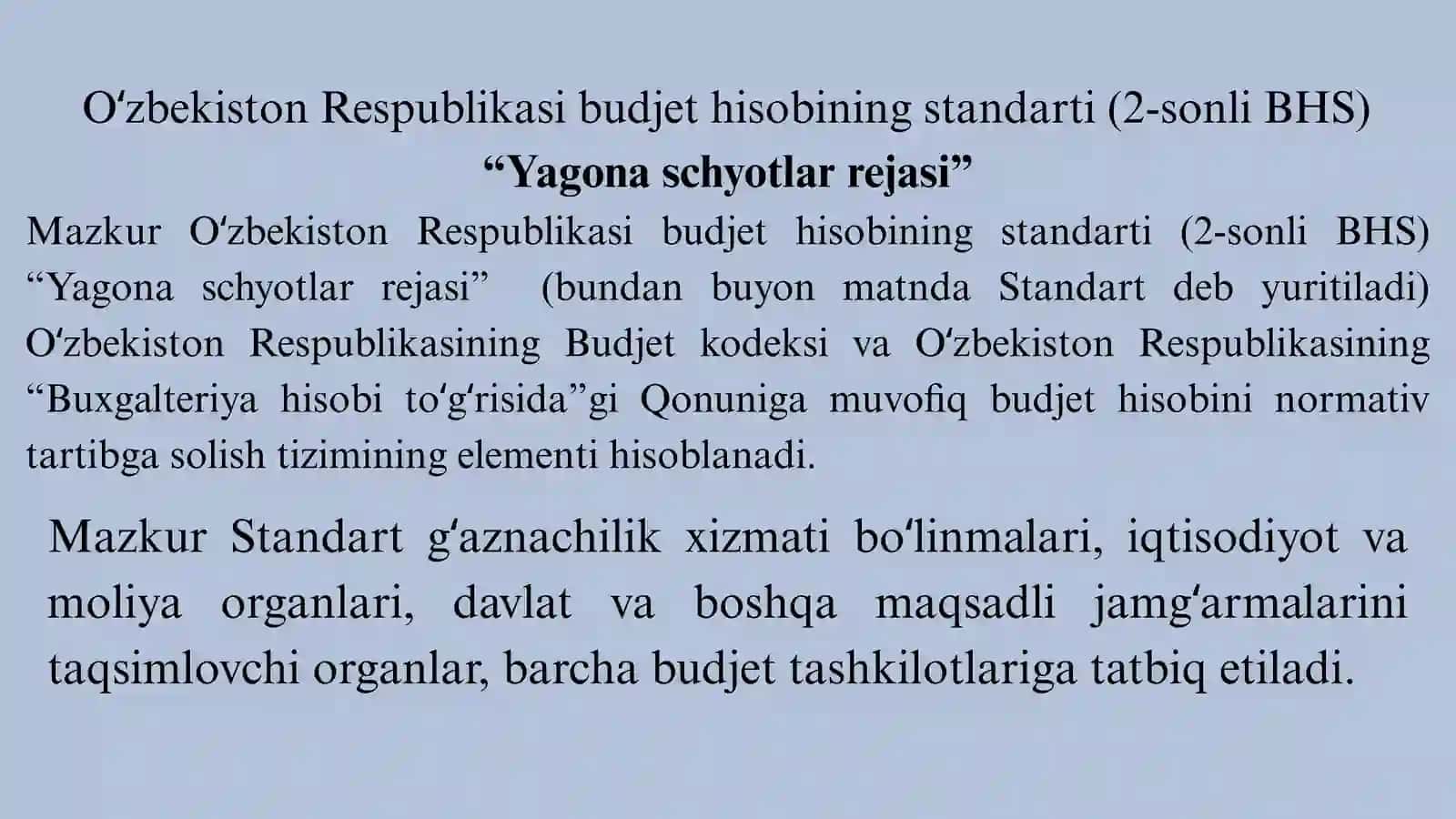 BYUDJED TASHKILOTLARINING BYUDJET HISOBIDA YAGONA SCHETLAR REJASINI QO’LLASH TARTIBI 3