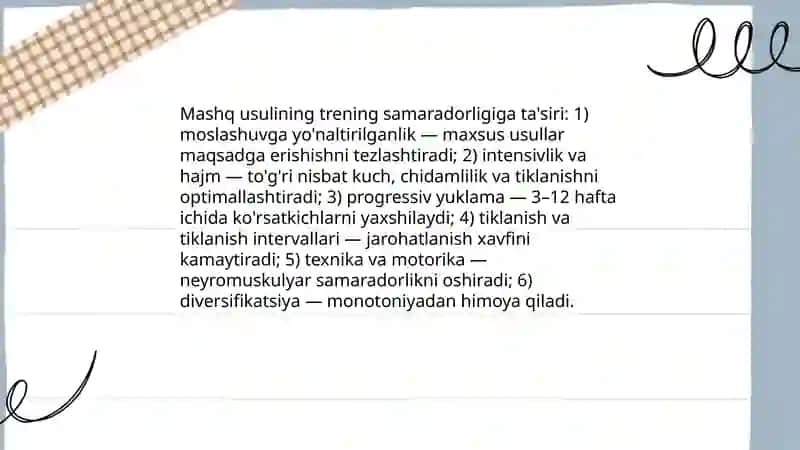 Trening jarayonlarida mashq usulining ahamiyati 3