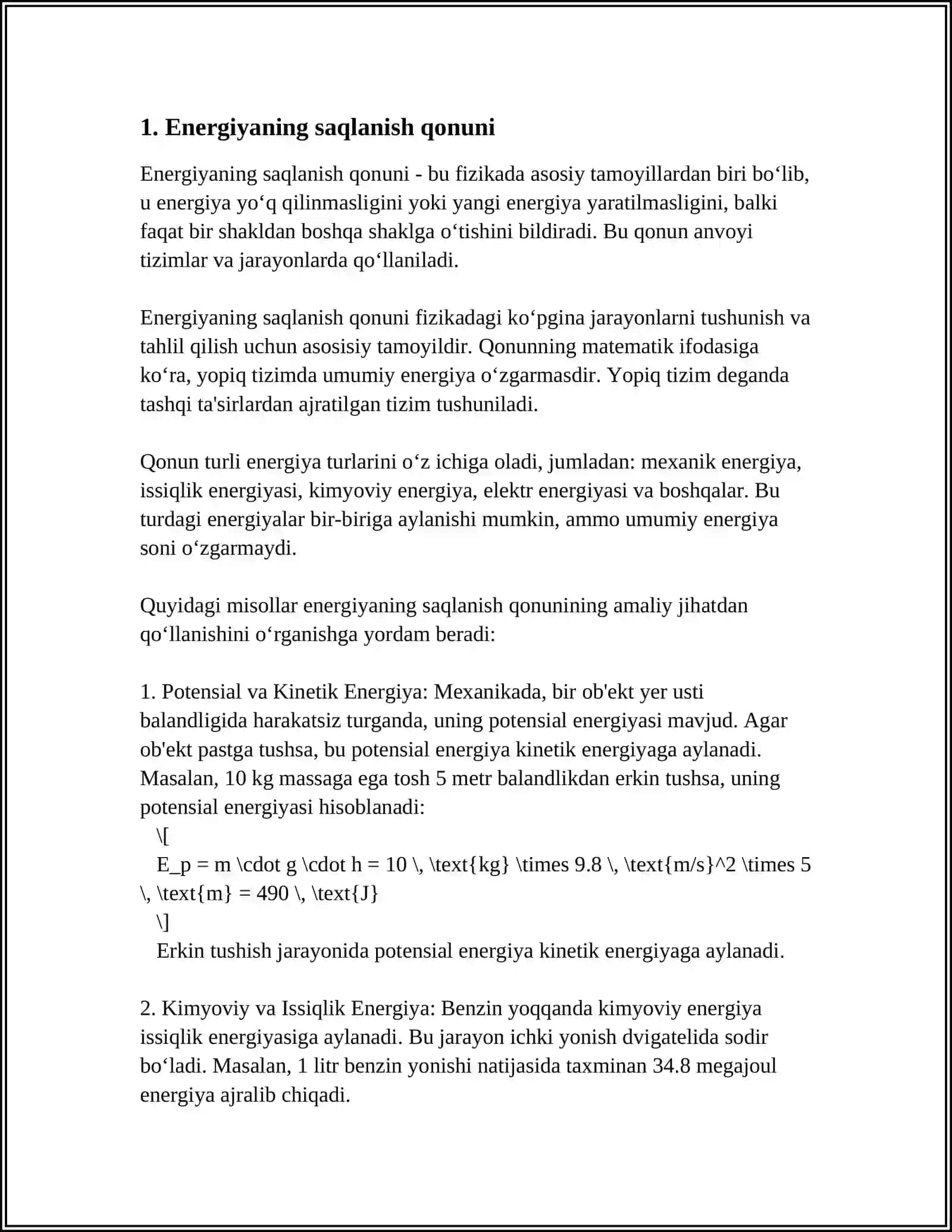 ODAM ORGANIZMIDA DERMADINAMIKANING BIRINCHI QONUNI BOʻYICHA BORADIGAN JARAYONLAR ICHKI ENERGIYA 3