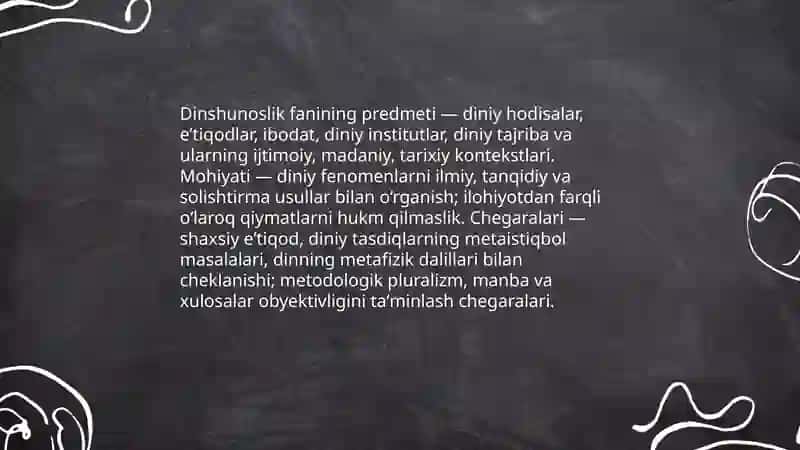 Dinshunoslik fanining predmeti,maqsadi va vazifalari. Milliy dinlar 3