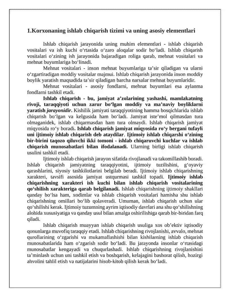 MUSTAQIL ISH: Ishlab chiqarish omillari va ishlab chiqarish jarayoni 3
