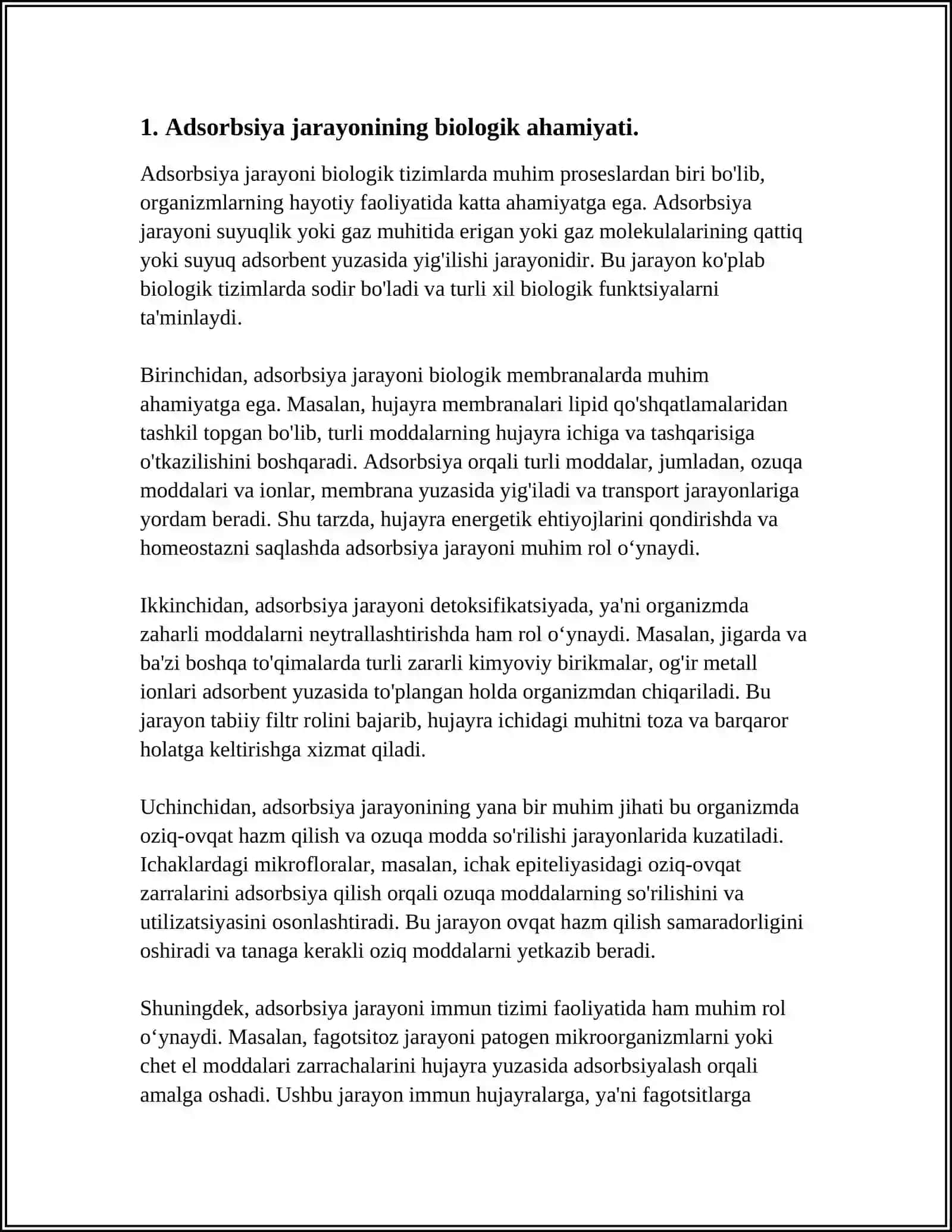 ORGANIZMNING HAYOT FAOLIYATIDA VA DAVOLASH USULLARIDA ADSORBSIYA JARAYONINING AHAMYATI 3