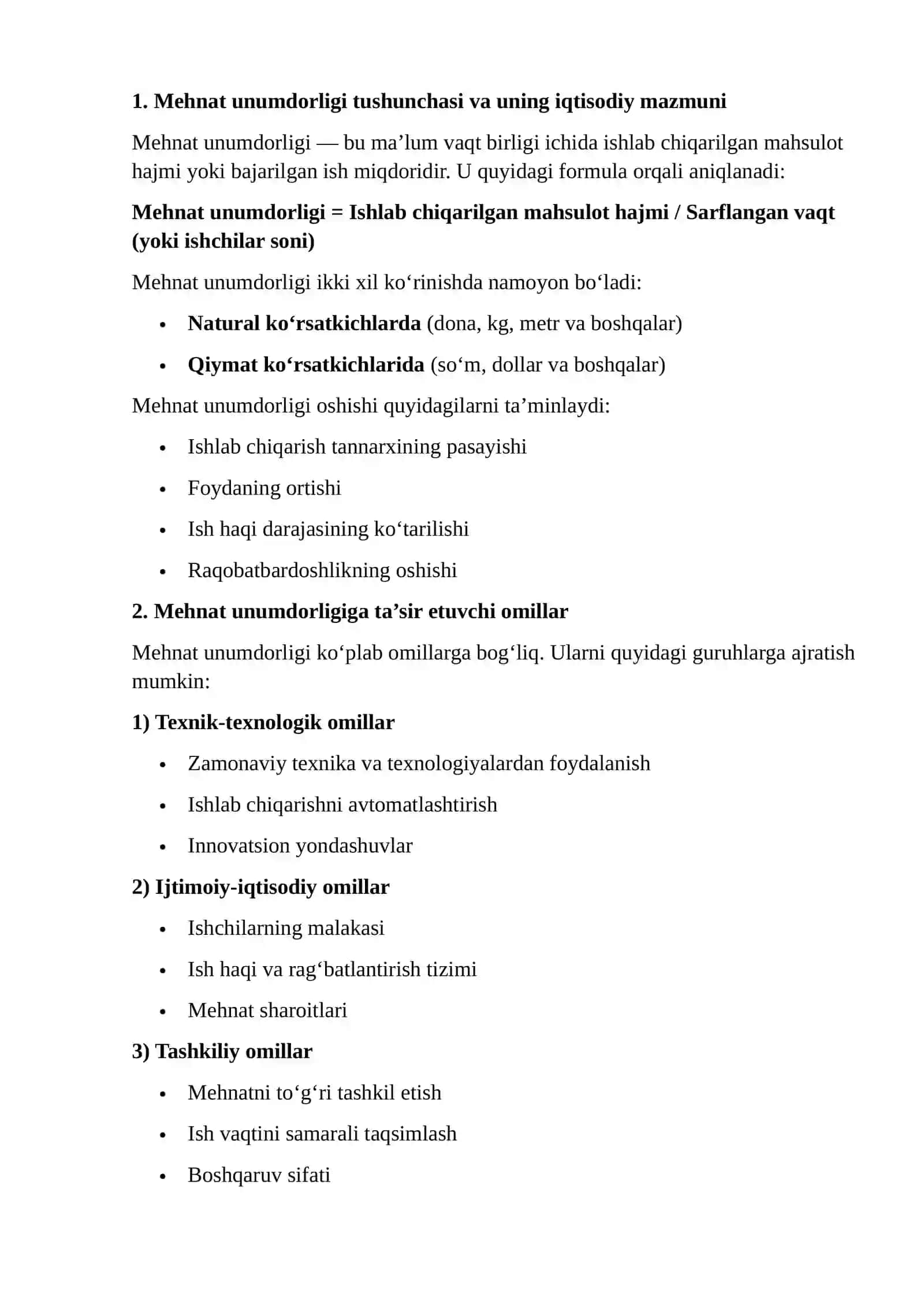 Mehnat unumdorligi va uning bozor holatini aniqlashdagi ahamiyati 3
