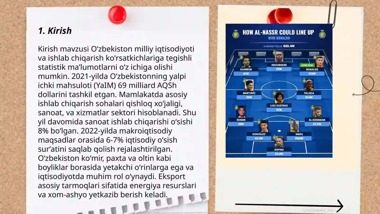 Kirish mavzusi Oʻzbekiston milliy iqtisodiyoti va ishlab chiqarish koʻrsatkichlariga tegishli statistik maʼlumotlarni oʻz ichiga olishi mumkin 3