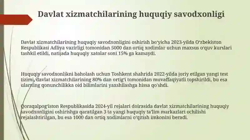 Huquqiy madaniyat. Prezident,Vazirlar Mahkamasining davlat funksiyasini bajarishga oid qarorlari. 3