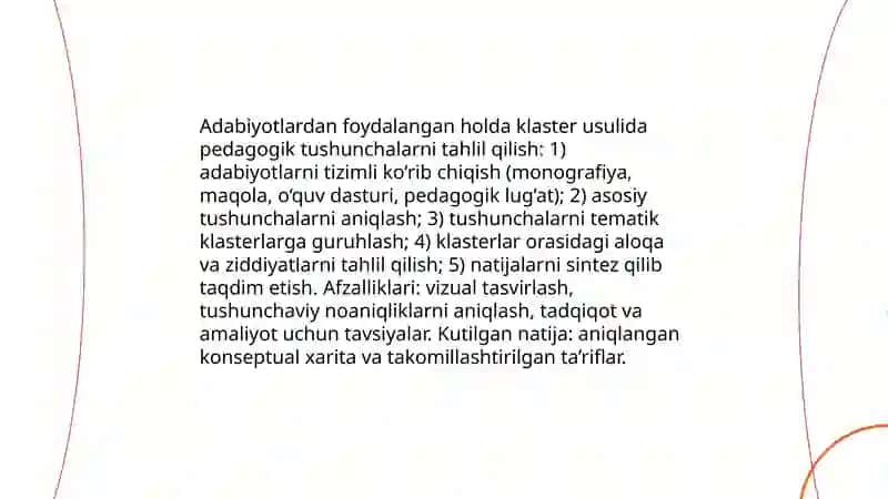 Adabiyotlardan foydalangan holda klaster usulida tushunchalarni tahlil qilish 3