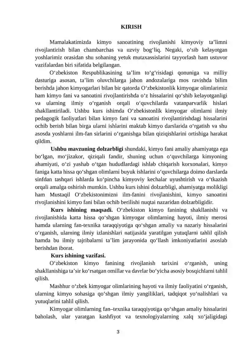 O‘zbekiston kimyogar olimlari va ularning fan–texnikani rivojlantirishdagi faoliyati 3