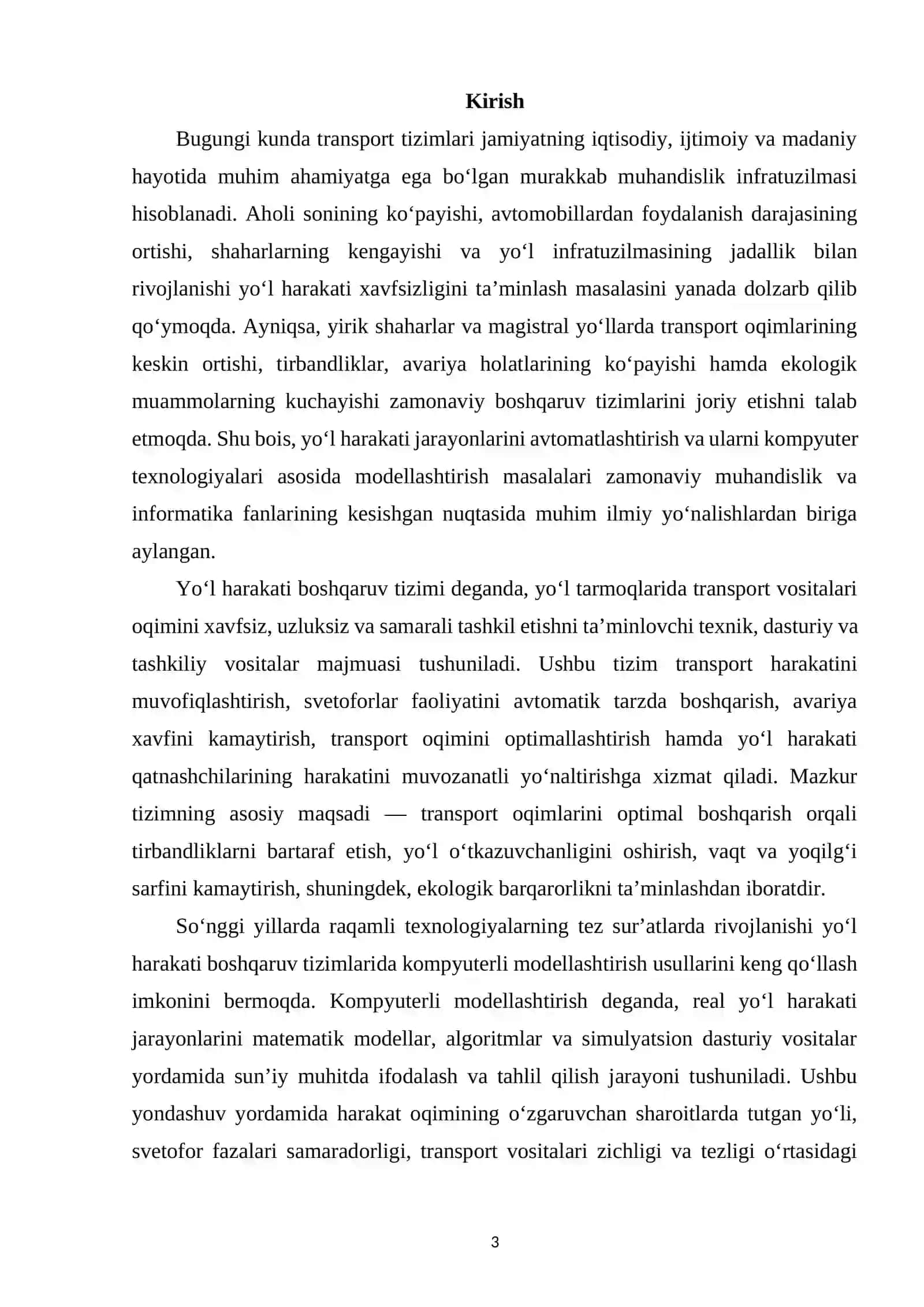 YO'L HARAKATI BOSHQARUV TIZIMINING KOMPYUTERLI MODELLASHTIRISH 3