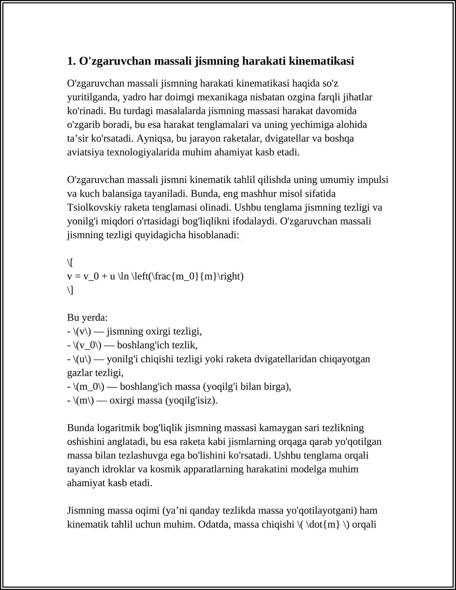 O'ZGARUVCHAN MASSALI JISMNING HARAKATI 3