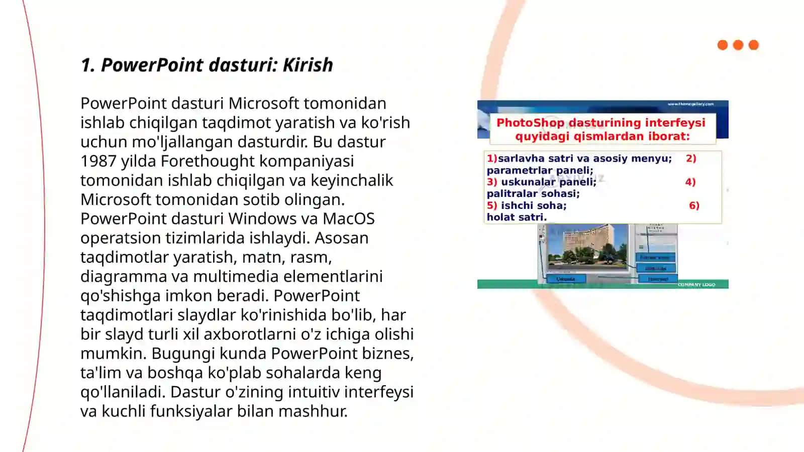 Power point dasturi haqida malumot. Dasturning menyulari bilan ishlash 3