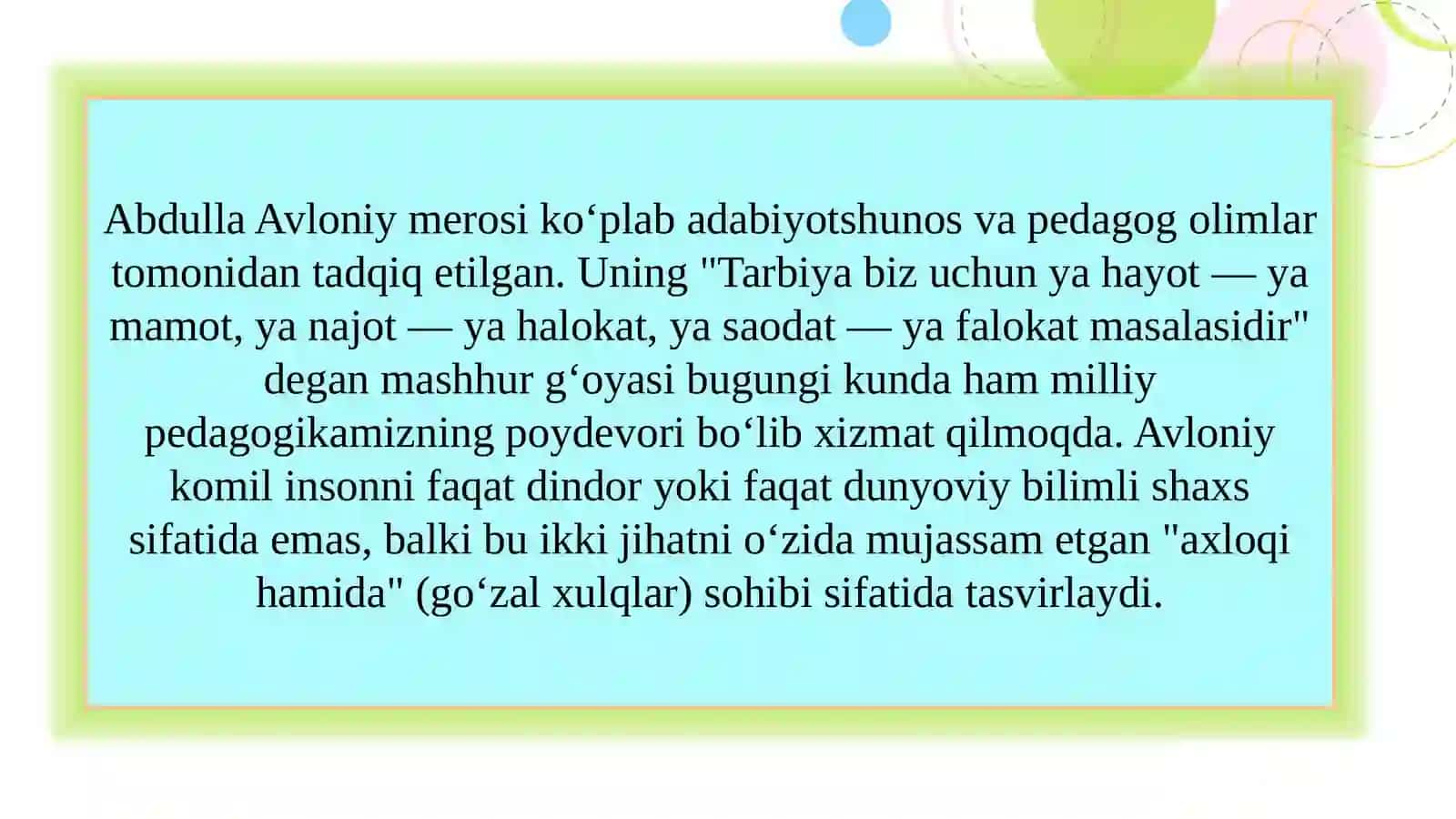 Abdulla Avloniyning komil inson haqidagi qarashlari  slayd 3