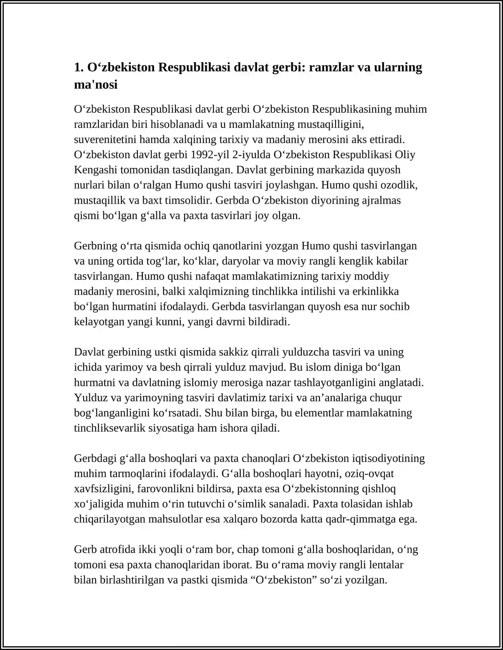 Oʻzbekiston RESPUBLIKASI DAVLAT RAMZLARI VA AHAMIYATI 3