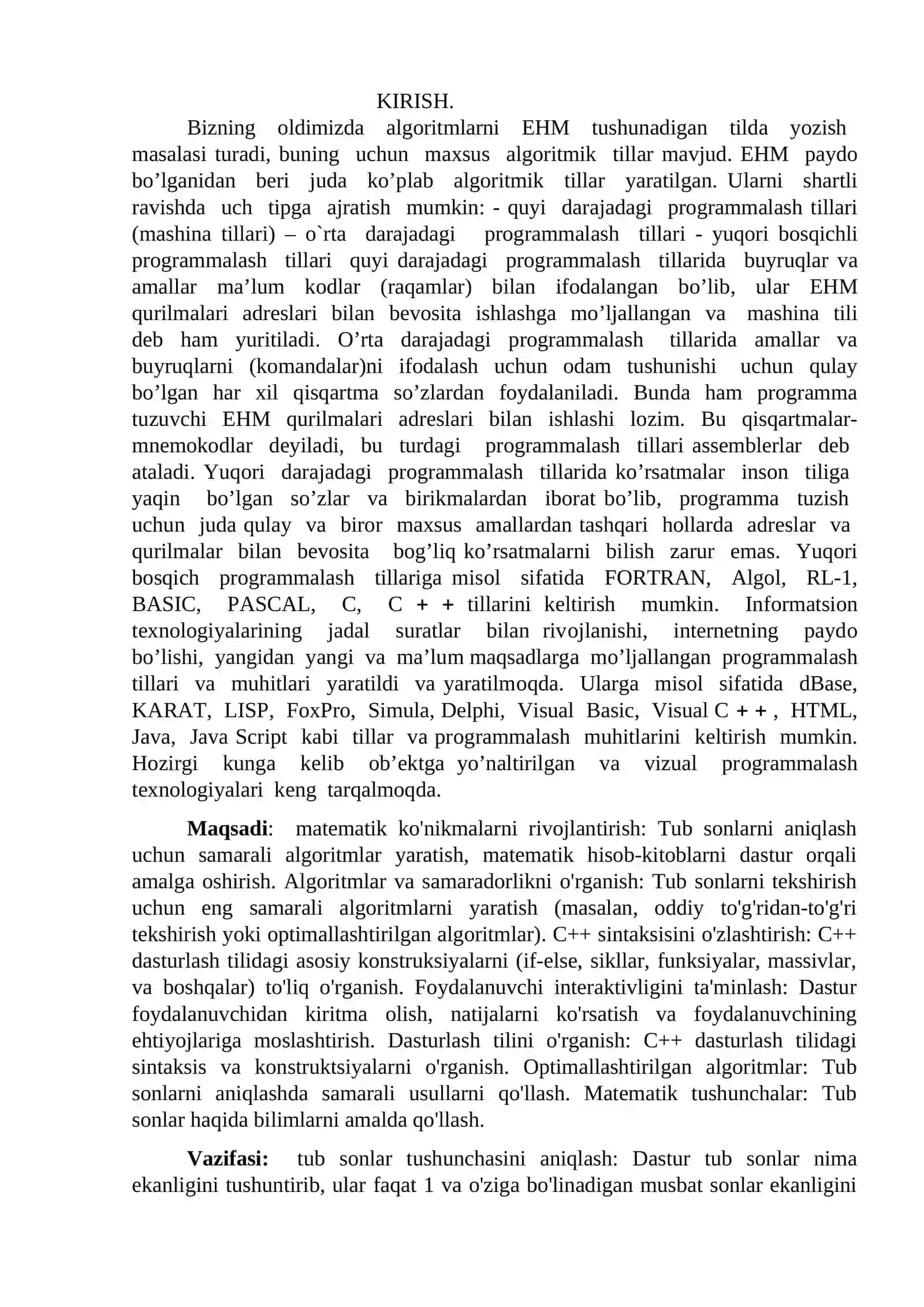 C++ dasturlash tilida TUB sonlarni chiqaruvchi dasturlash imkoniyatlari 3