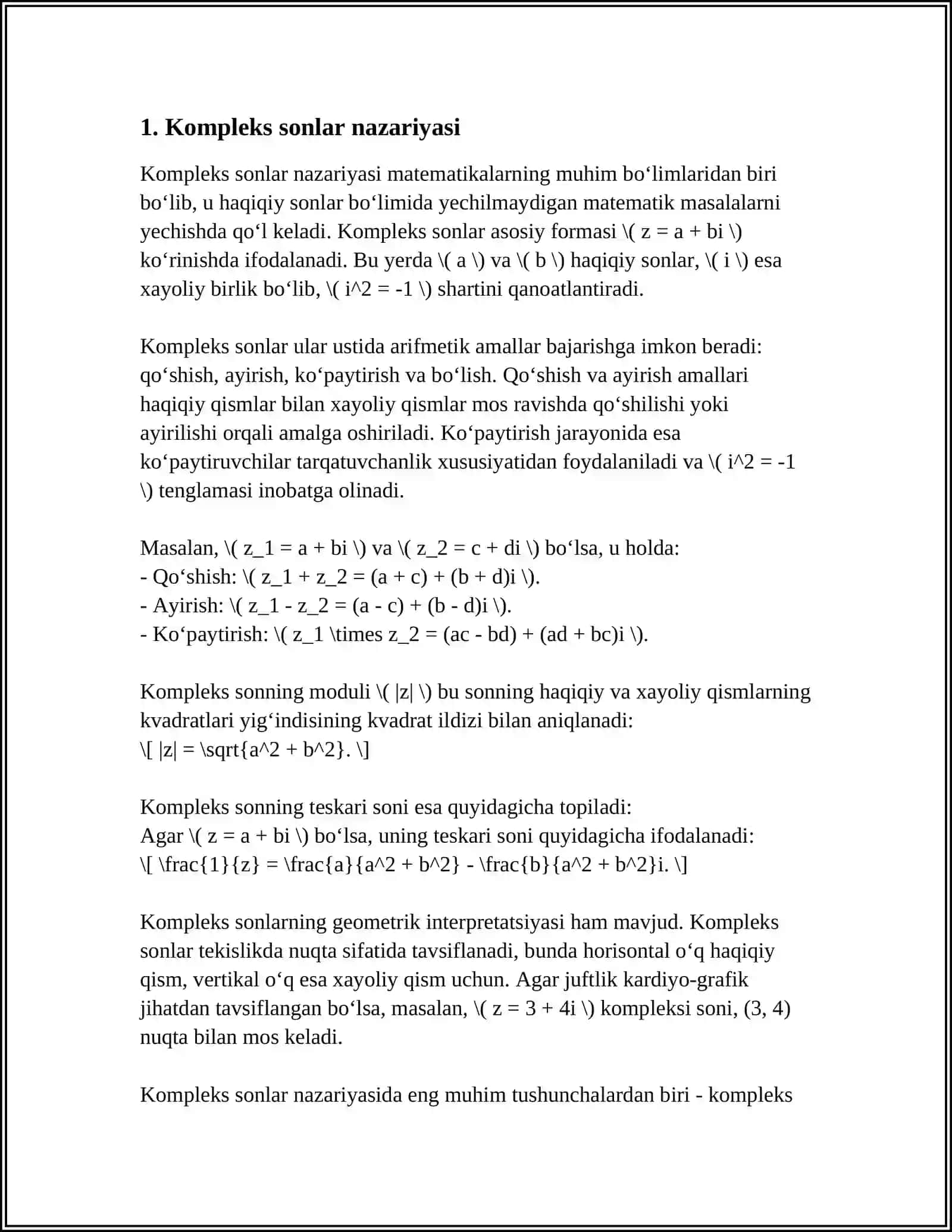 KOMPLEKS SONNING KOʻRSATKICHLI FORMASI. EYLER FORMULASI 3