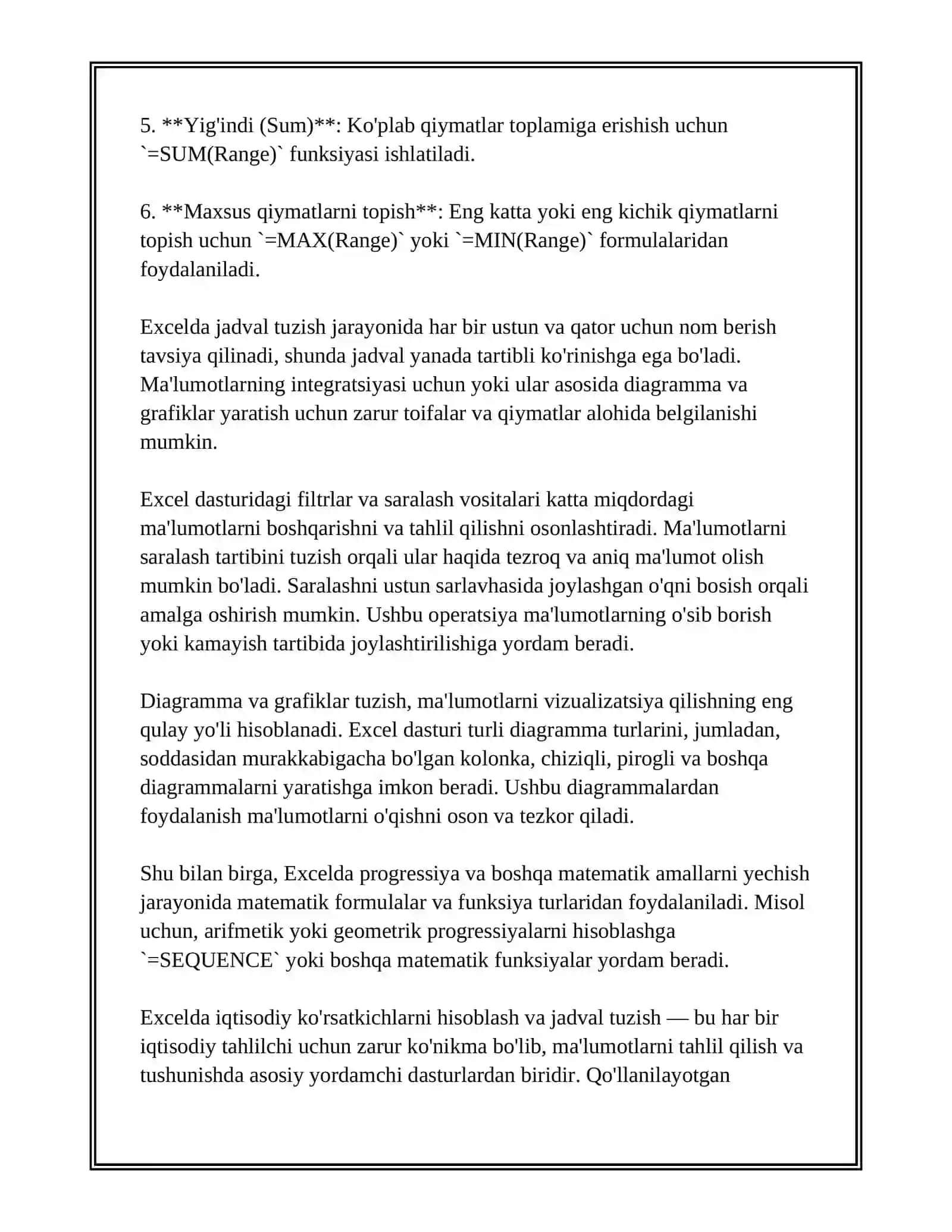 EXCEL DASTURIDA IQTISODIY MASALALARNI YECHISH 3