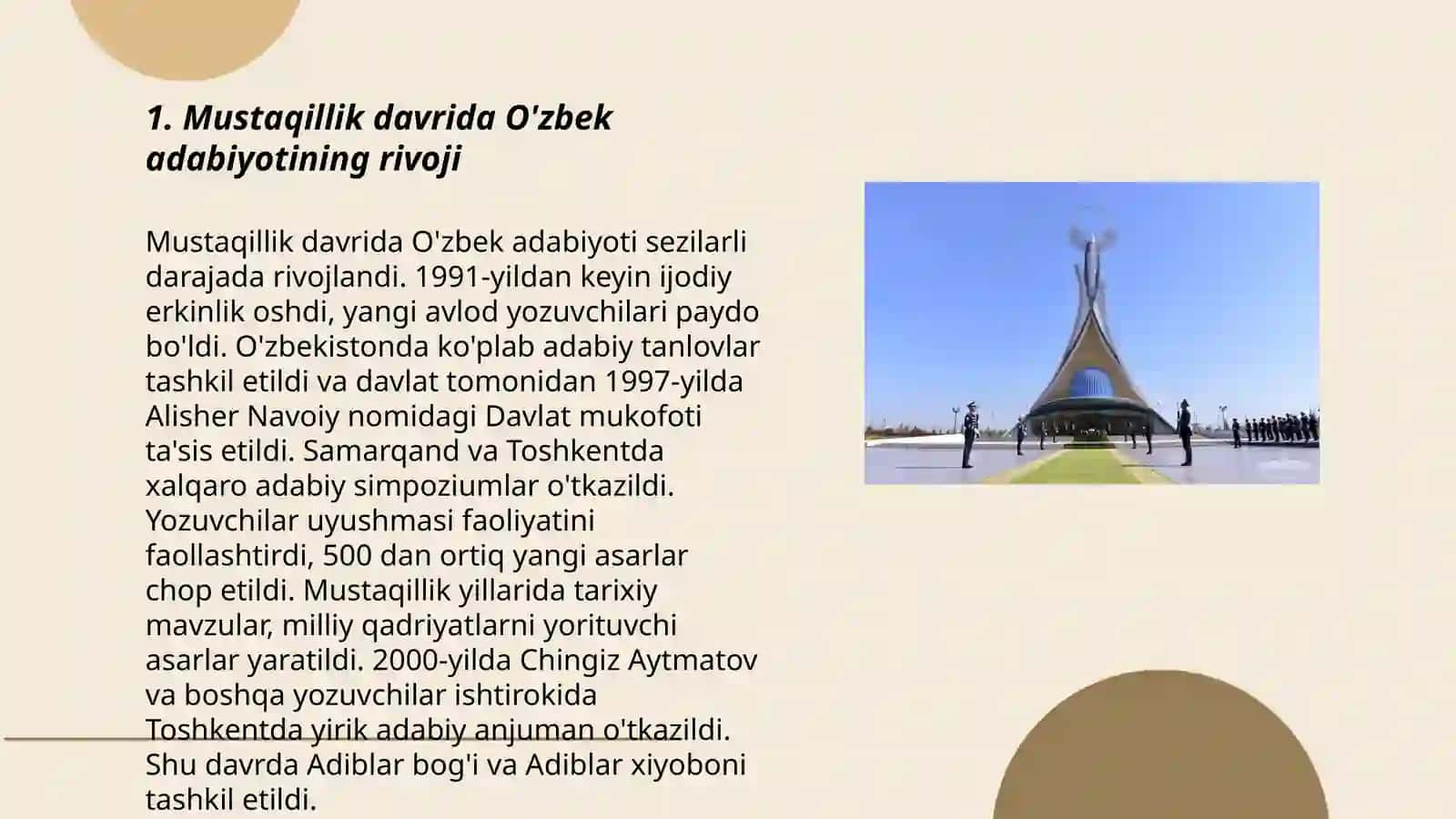 Mustaqillik davrida O'zbek adabiyotining rivoji 3