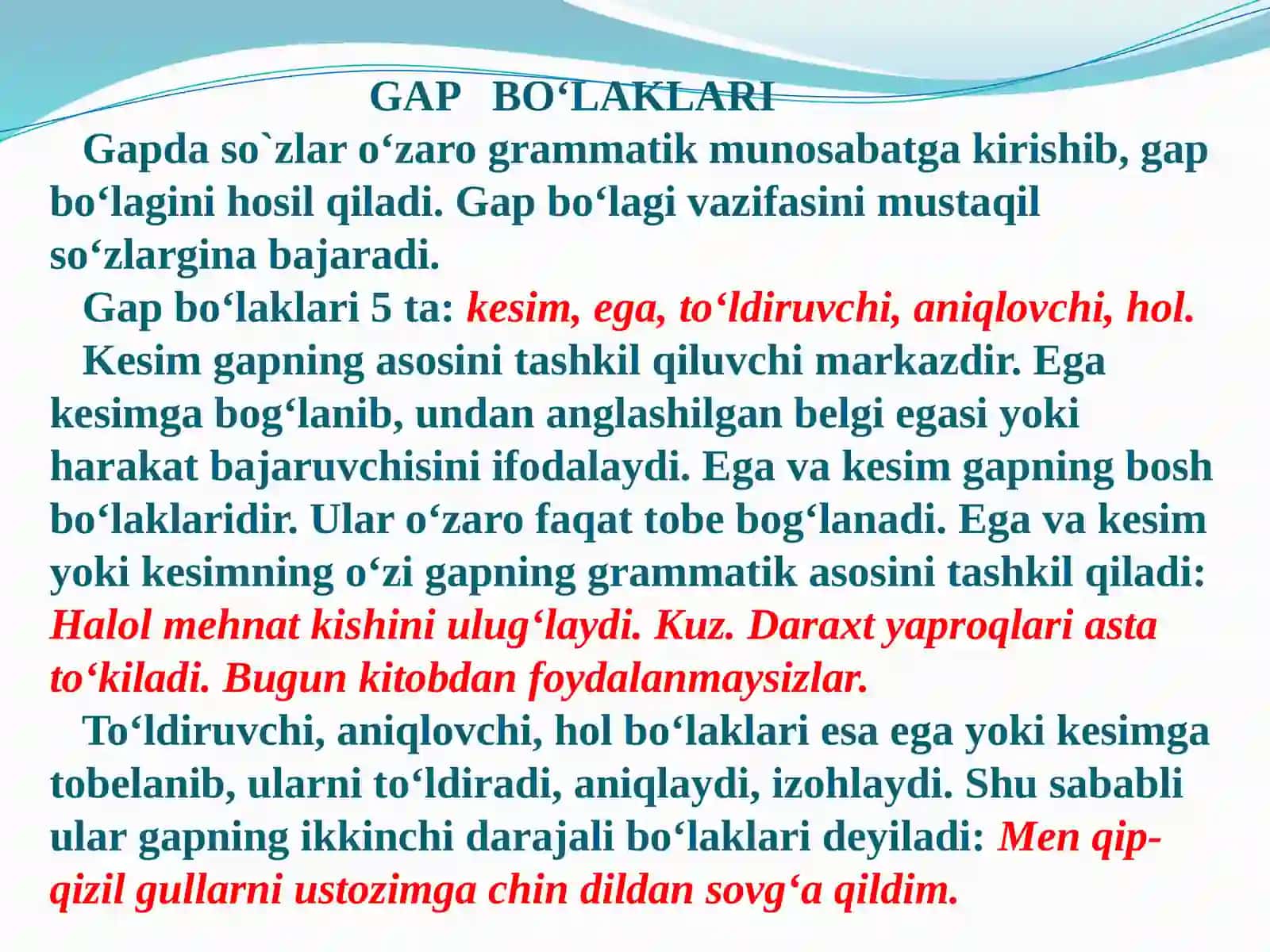 Bosh bo‘laklar mavzusi yuzasidan amaliy mashg`ulot 3
