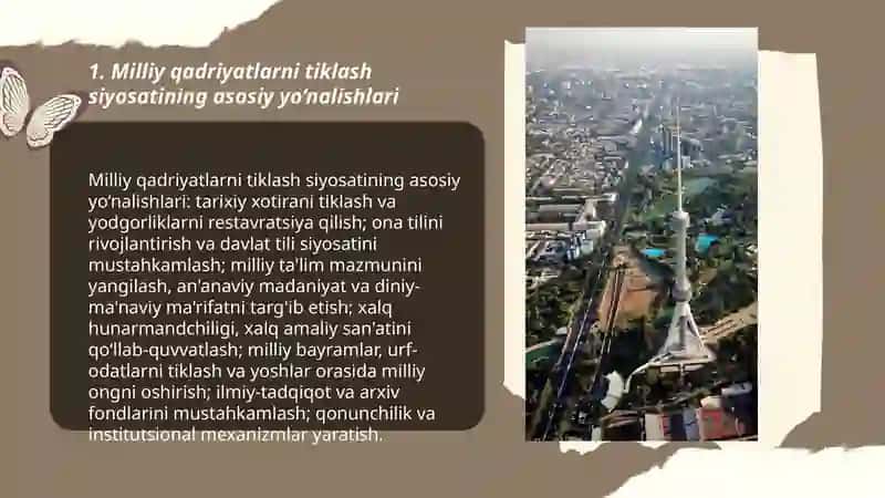 Milliy qadriyatlar va tarixni tiklash borasidagi islohotlar mazmuni 3